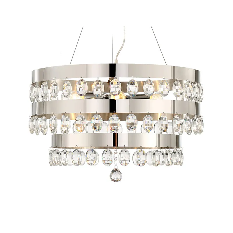 Contemporary Silver Chandelier Pendant - Crystal Multi-Layer Suspension Lamp, 5 Lights - Ideal for Living Room