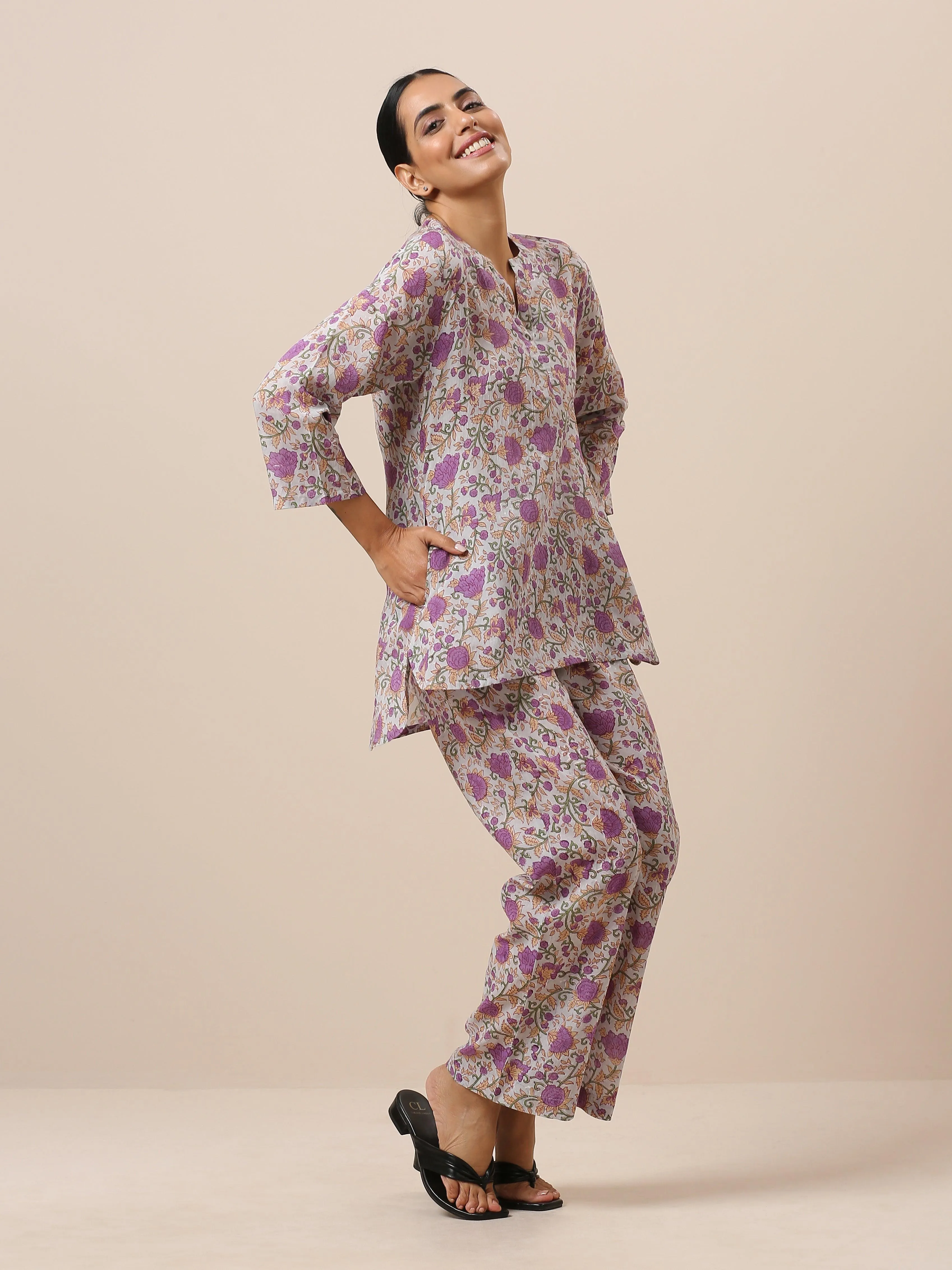 Cotton Hand Block Printed Purple Co-Ord Set