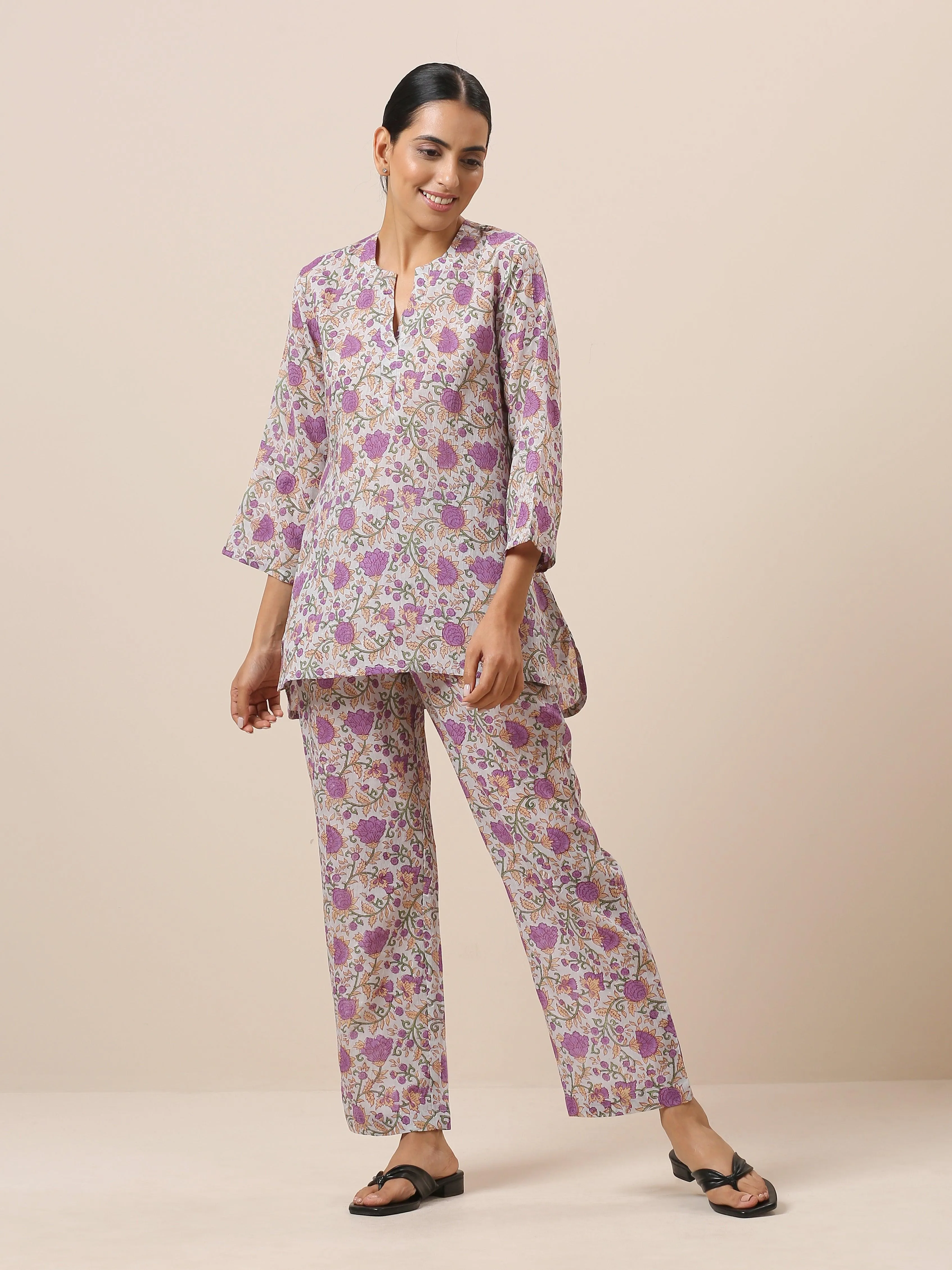 Cotton Hand Block Printed Purple Co-Ord Set