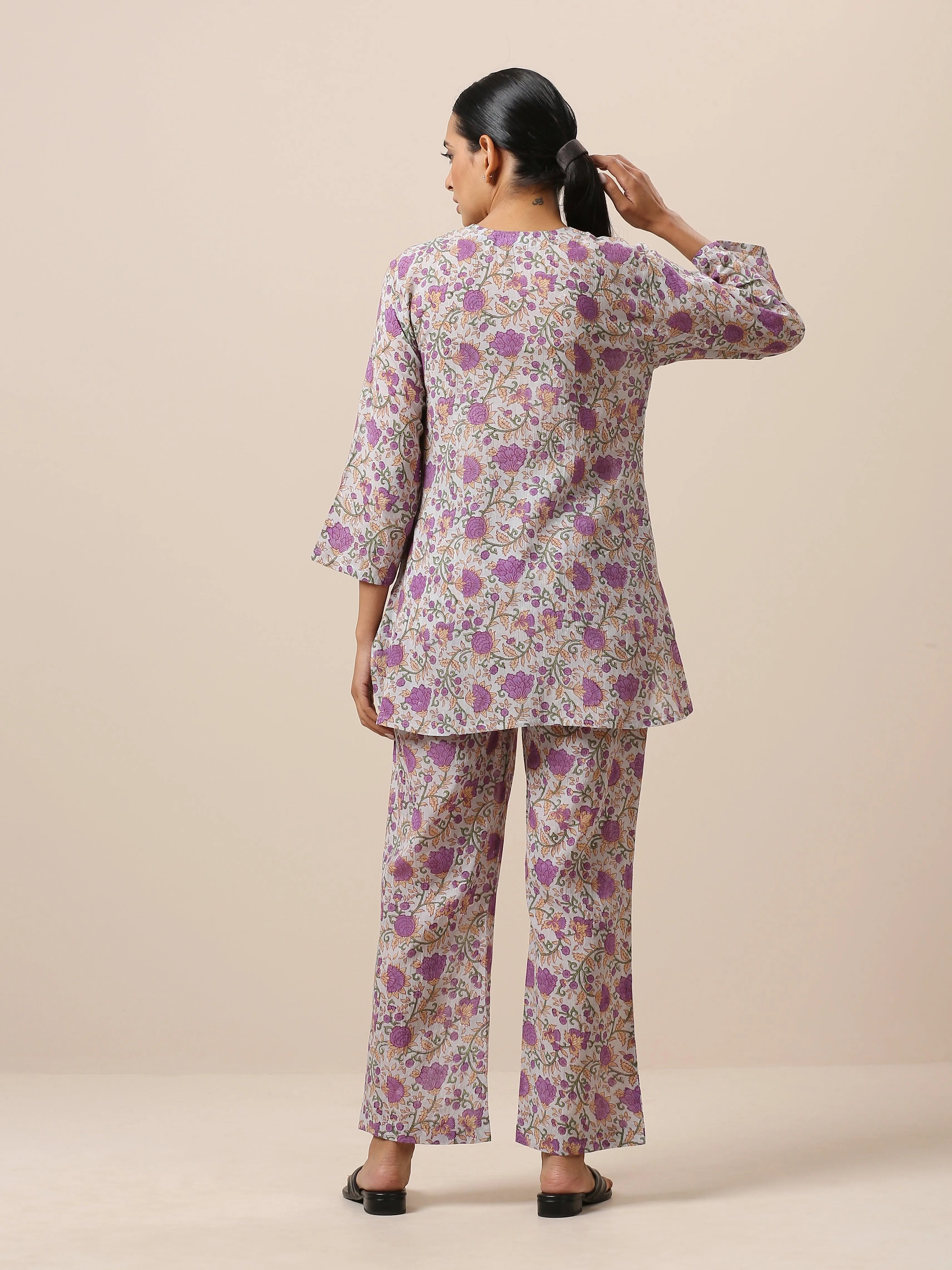 Cotton Hand Block Printed Purple Co-Ord Set