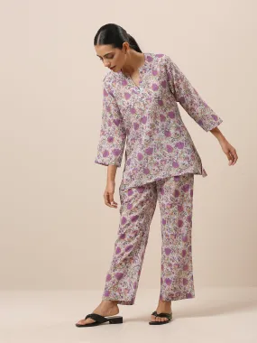 Cotton Hand Block Printed Purple Co-Ord Set