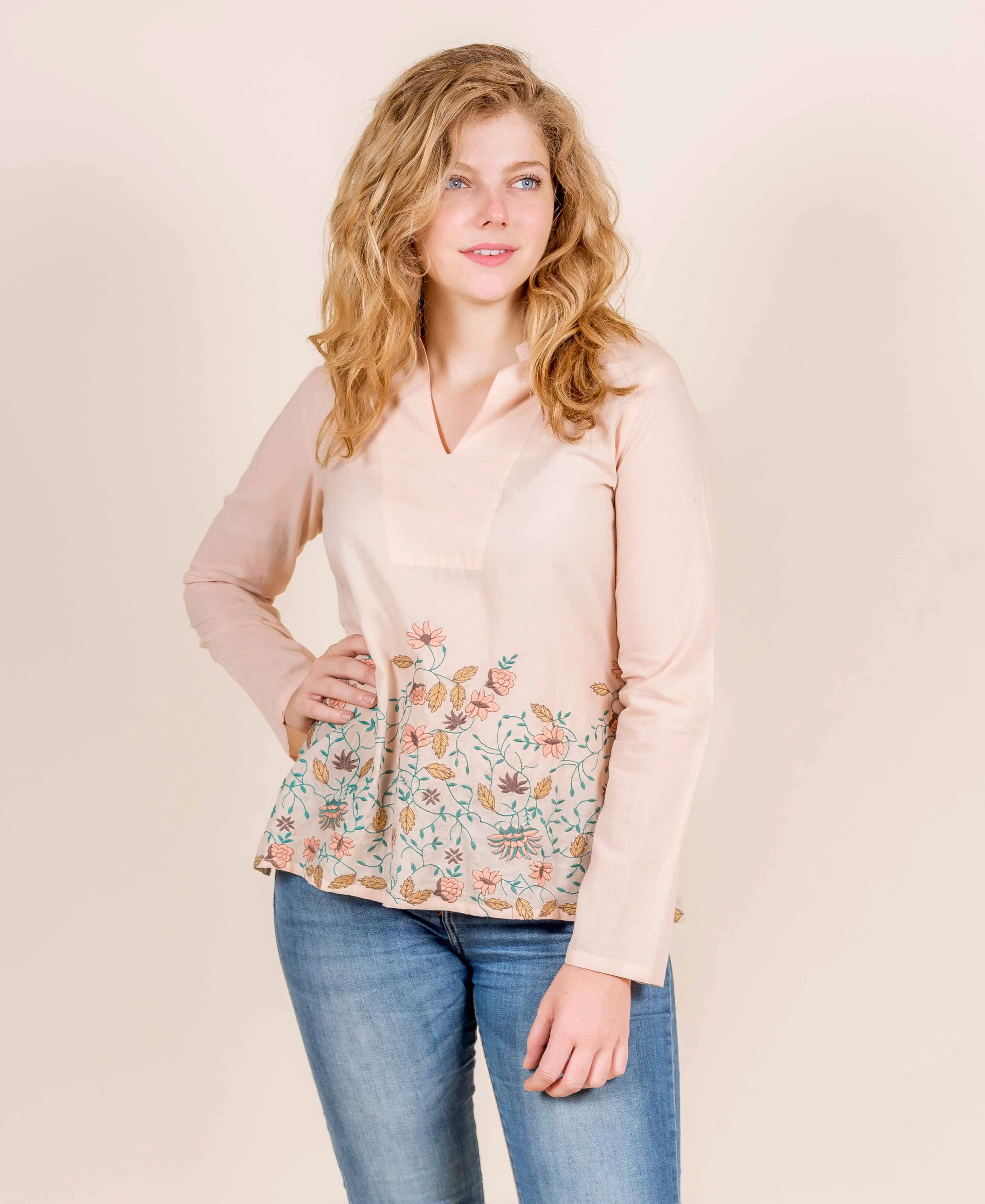 Cotton Pink Multi Coloured Embroidered Short Top