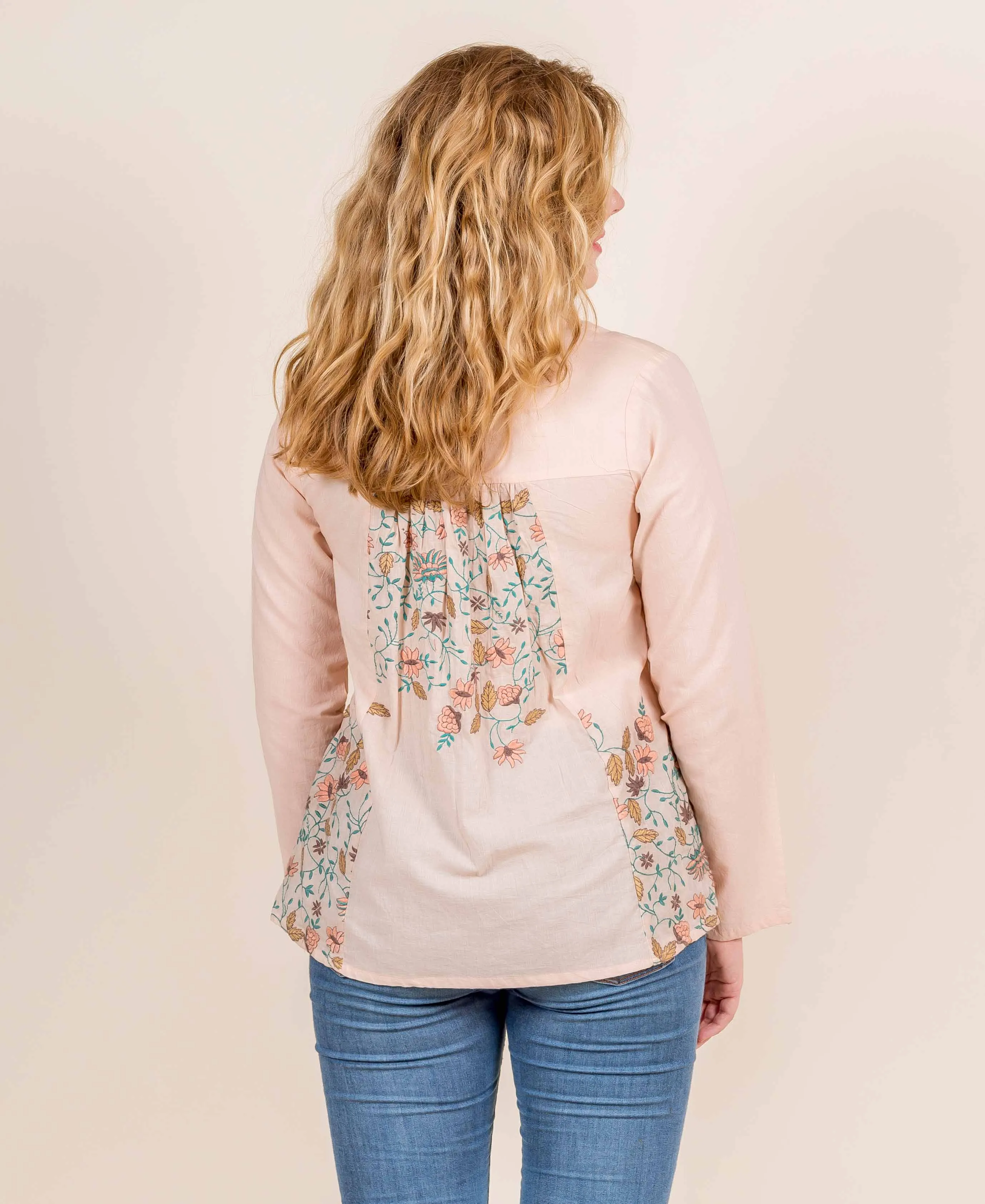 Cotton Pink Multi Coloured Embroidered Short Top