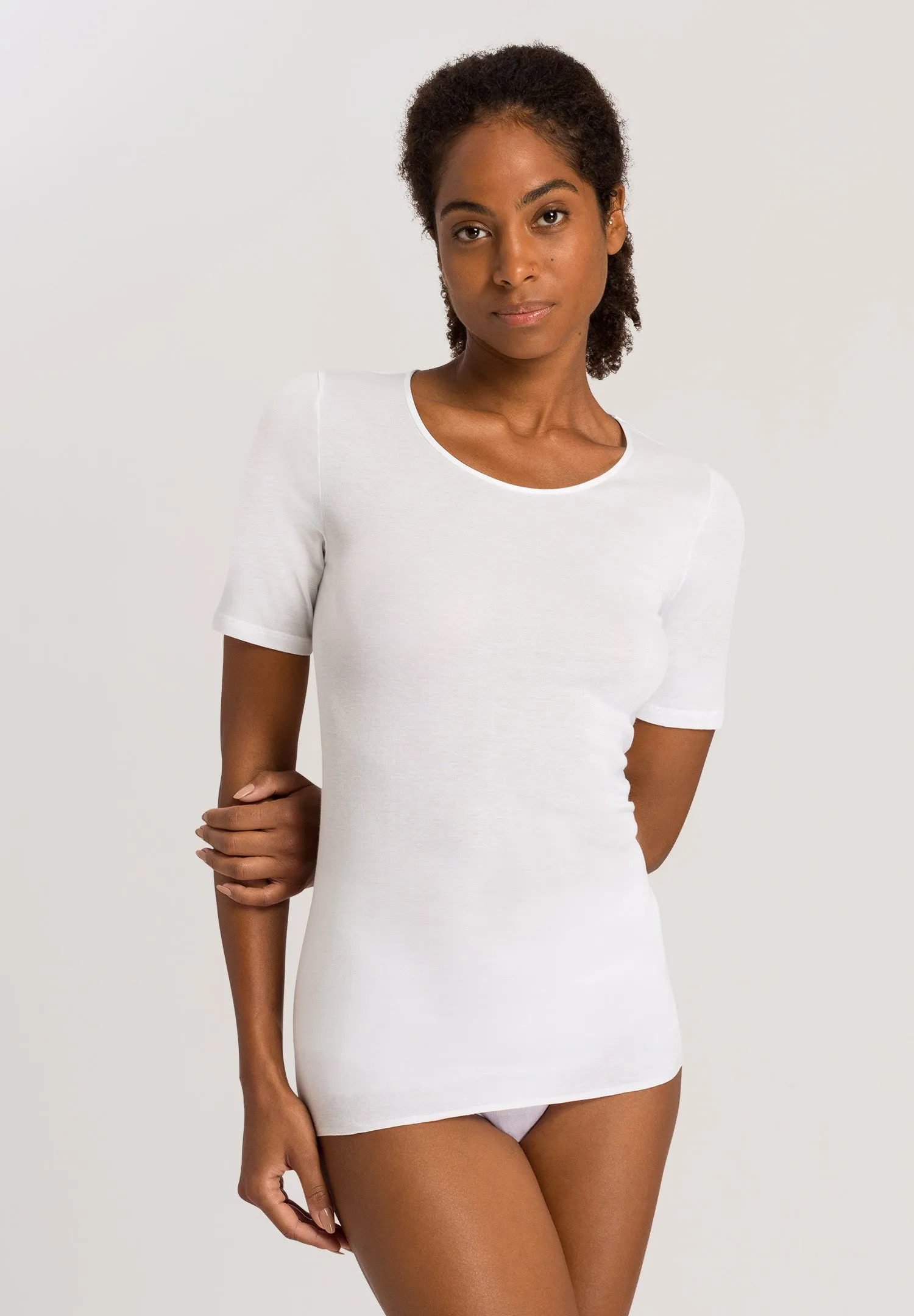 Cotton Seamless Fitted Cotton Round Neck Top | White 71630-101