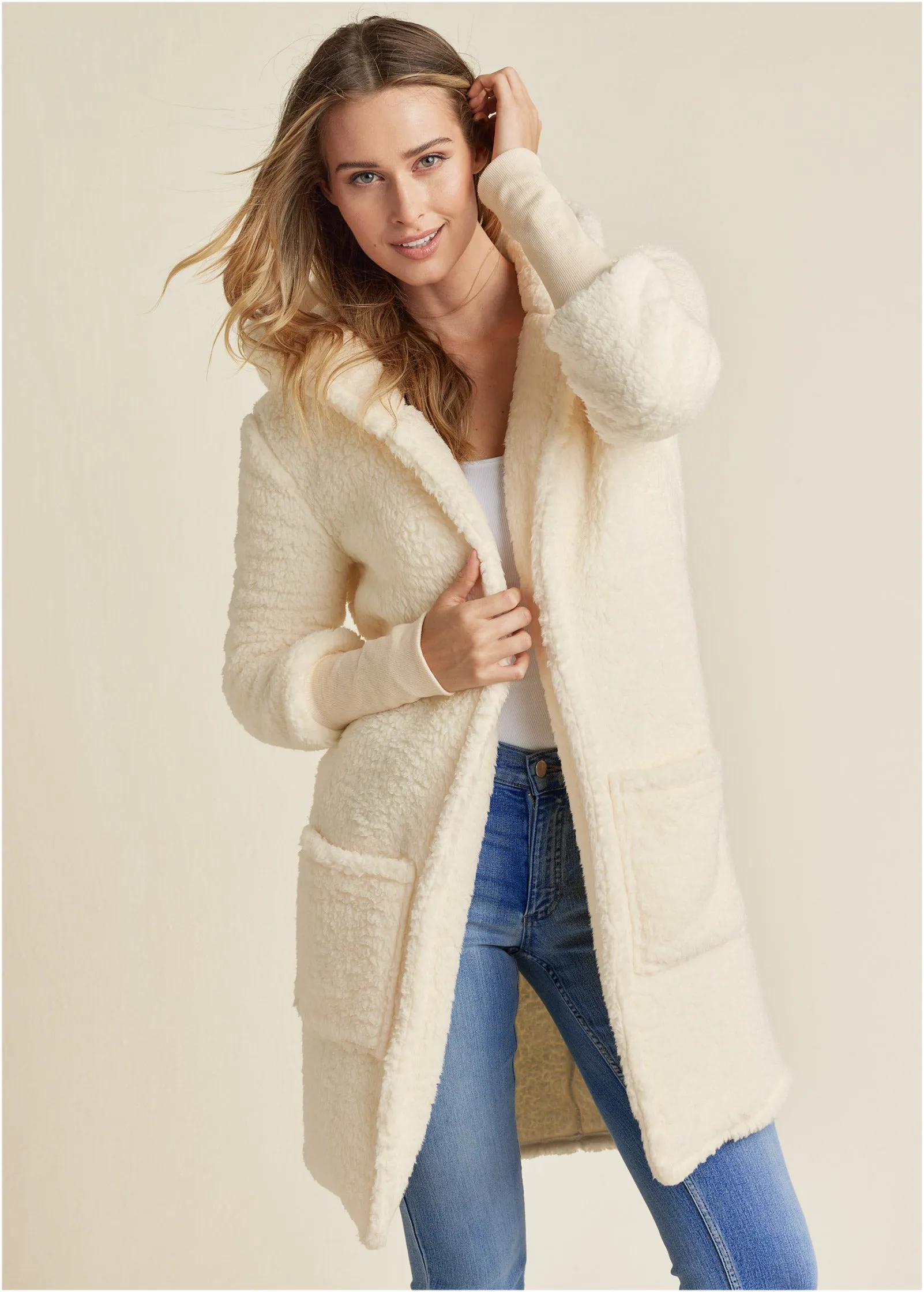 Cozy Sherpa Hooded Jacket  - Beige