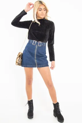 Dark Wash Belted Denim Mini Skirt - Espen