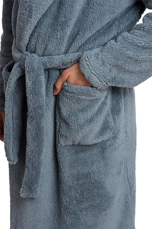 Denim-inspired Comfort: Men's Full-Length Sherpa Robe in Jeans - Winter Relaxation at its Finest