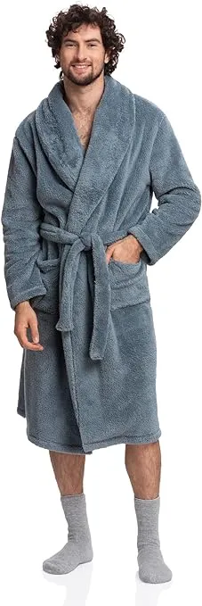 Denim-inspired Comfort: Men's Full-Length Sherpa Robe in Jeans - Winter Relaxation at its Finest