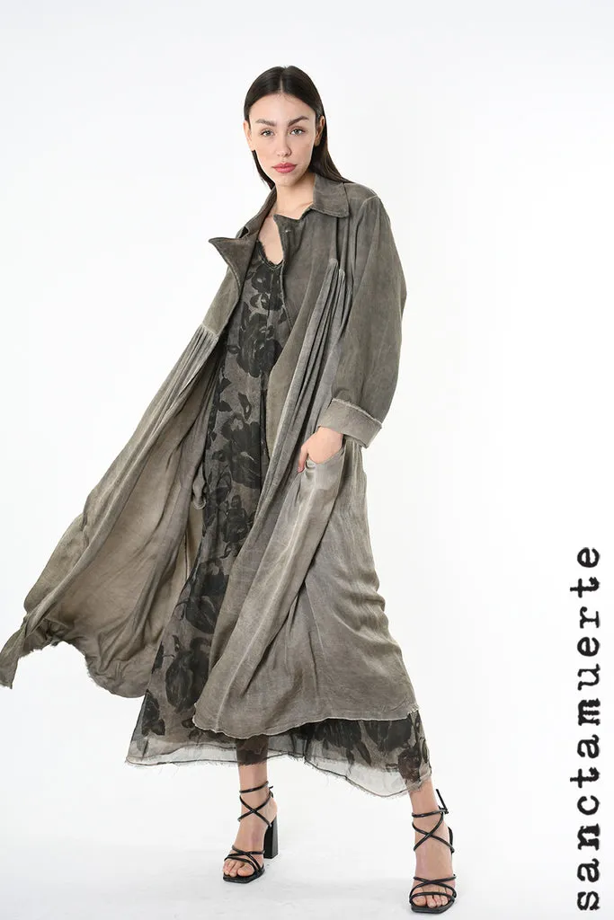 Double Chest Trench Coat in Green Tuscany