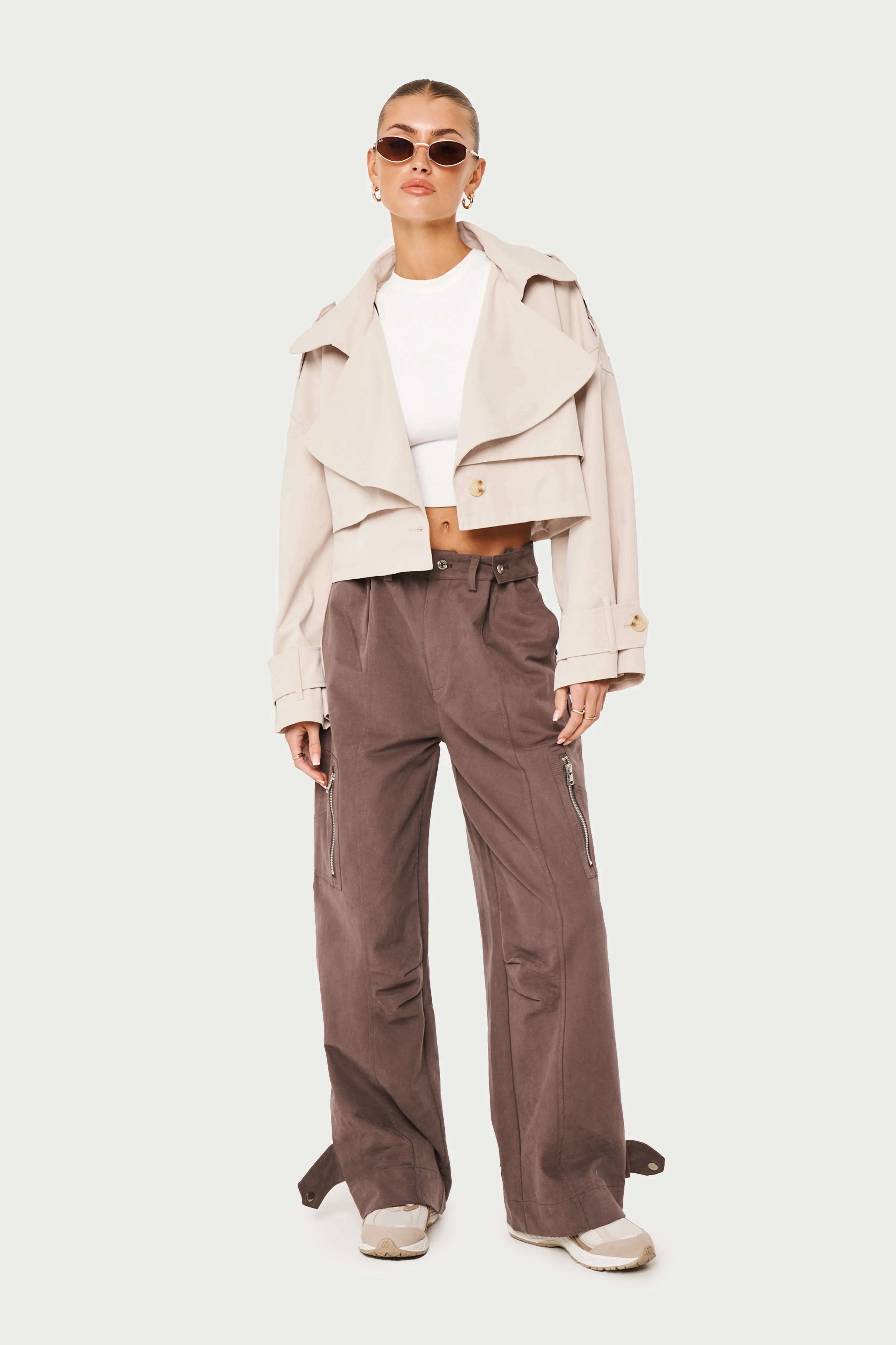 DOUBLE LAYER CROPPED TRENCH COAT - BEIGE