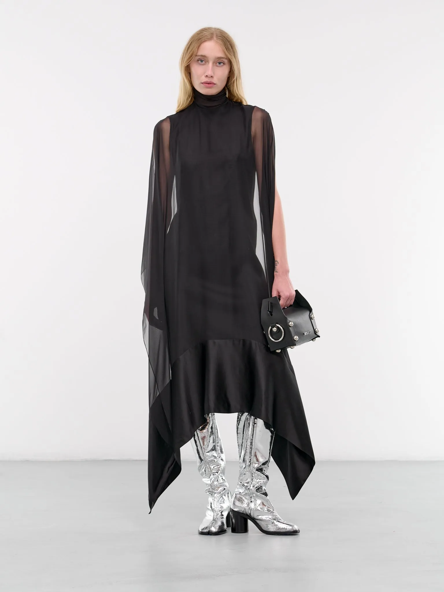 Draped Silk Dress (S2WDR08-BLACK)