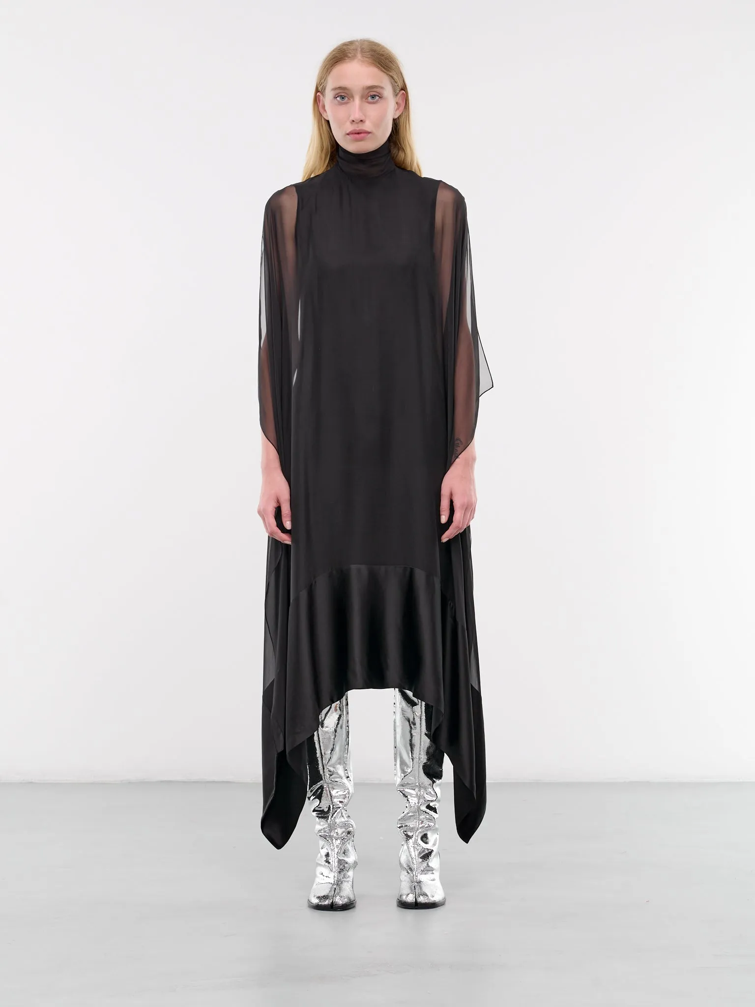 Draped Silk Dress (S2WDR08-BLACK)