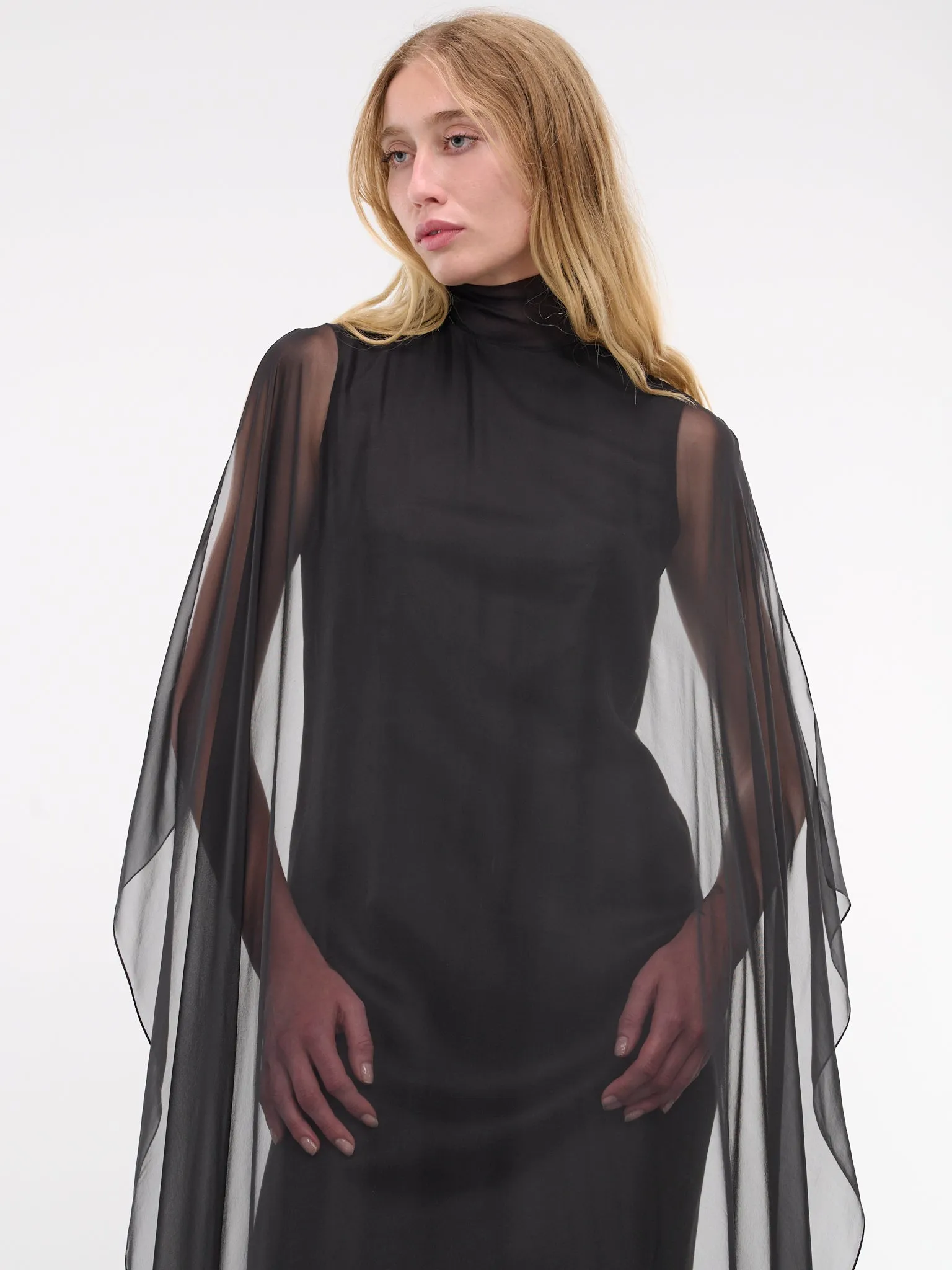 Draped Silk Dress (S2WDR08-BLACK)