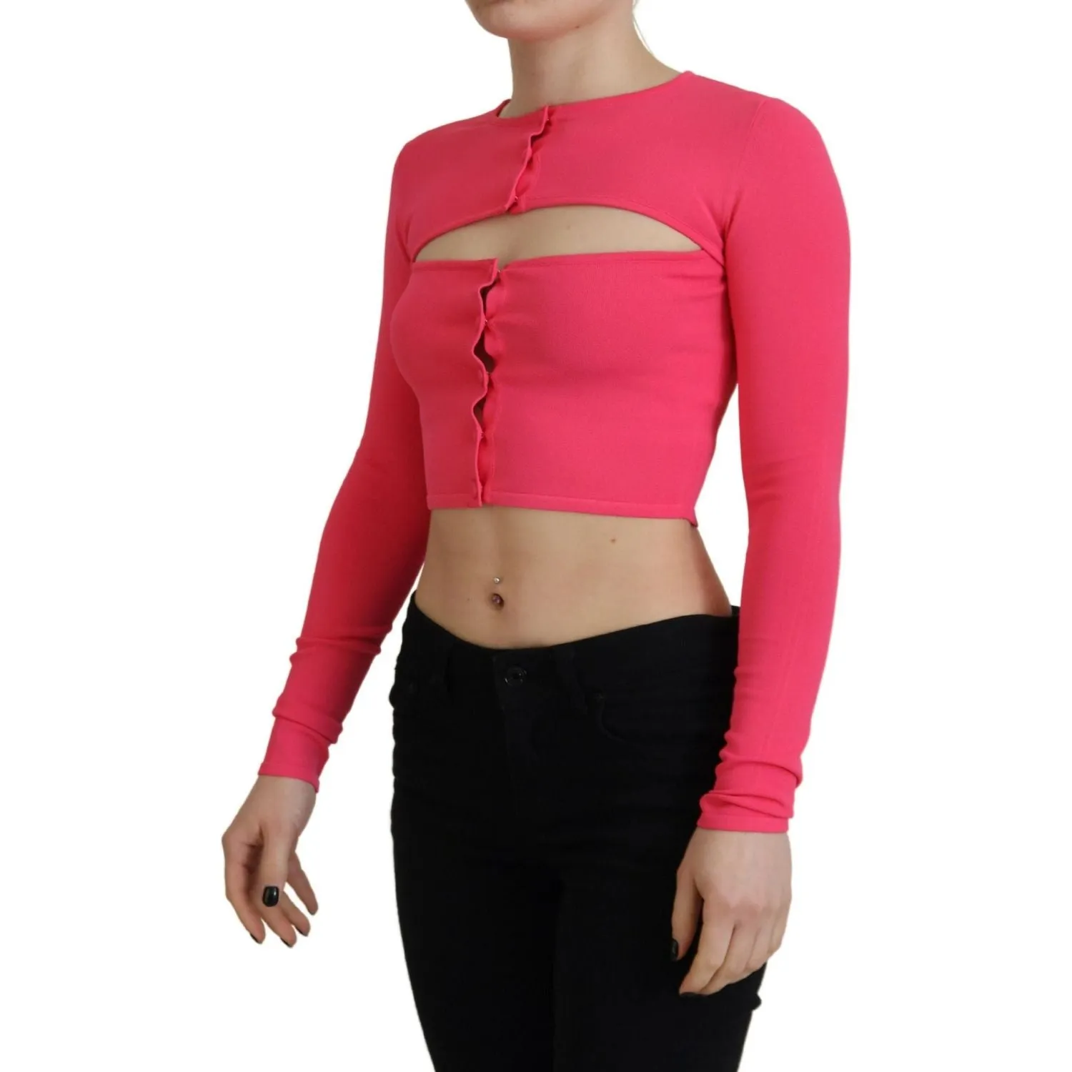 Dsquared² Pink Viscose Knit Open Chest Long Sleeves Top