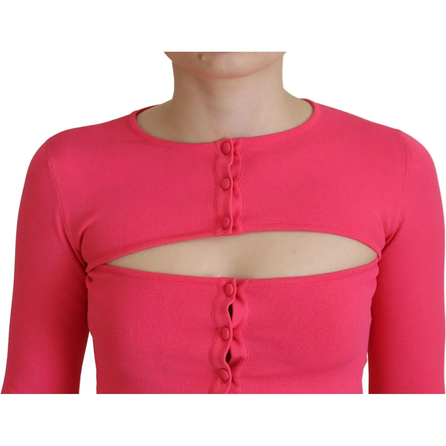 Dsquared² Pink Viscose Knit Open Chest Long Sleeves Top