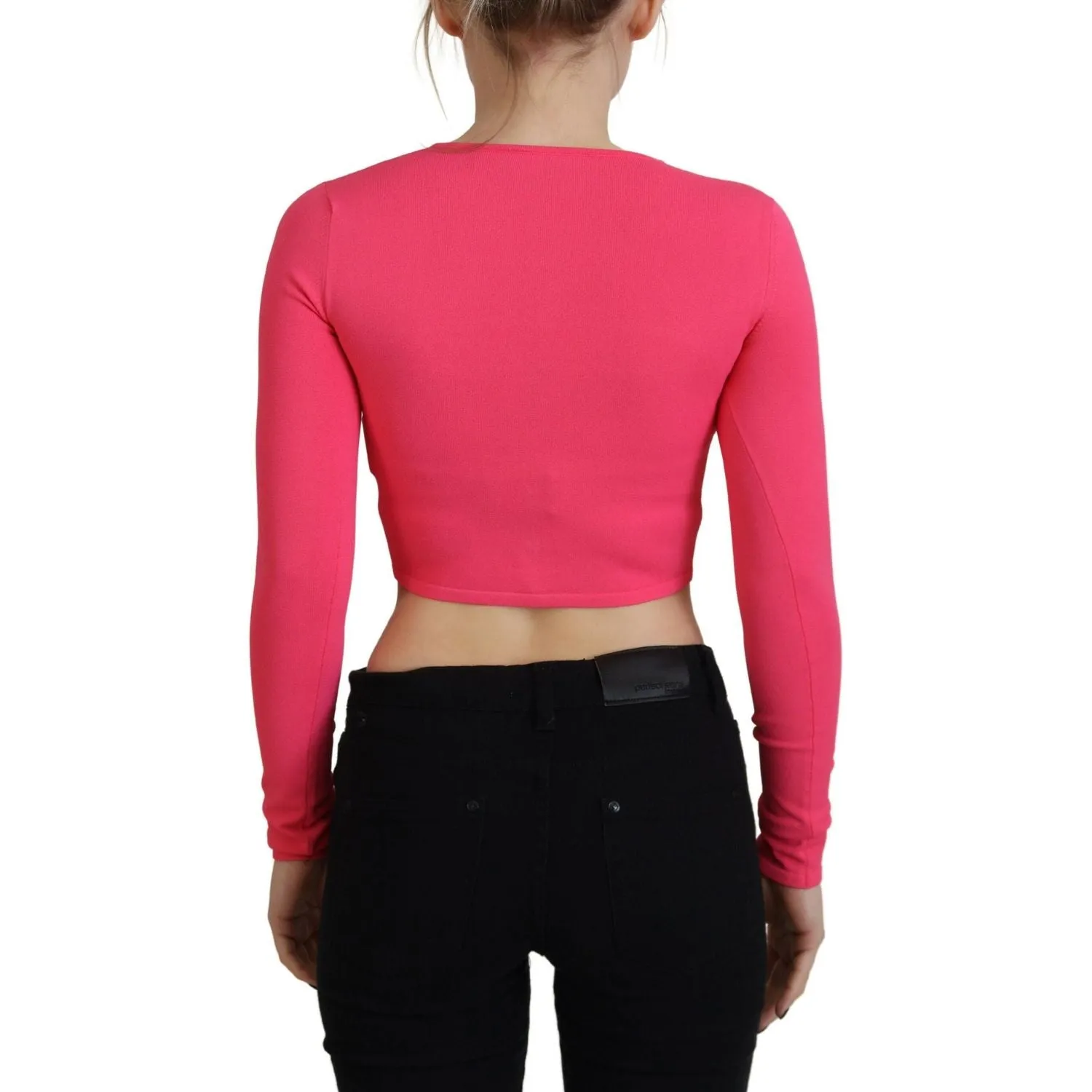 Dsquared² Pink Viscose Knit Open Chest Long Sleeves Top