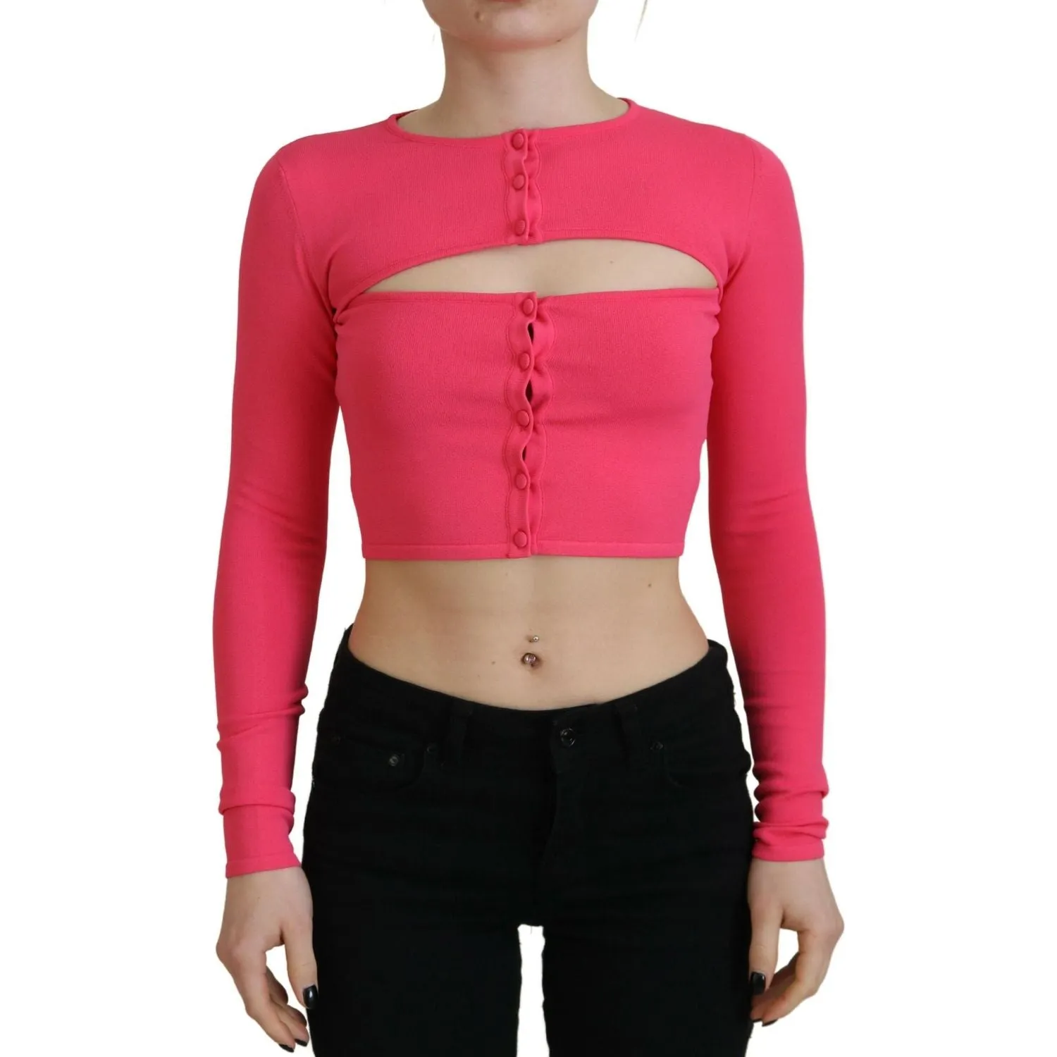 Dsquared² Pink Viscose Knit Open Chest Long Sleeves Top