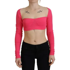 Dsquared² Pink Viscose Knit Square Neck Long Sleeves Top