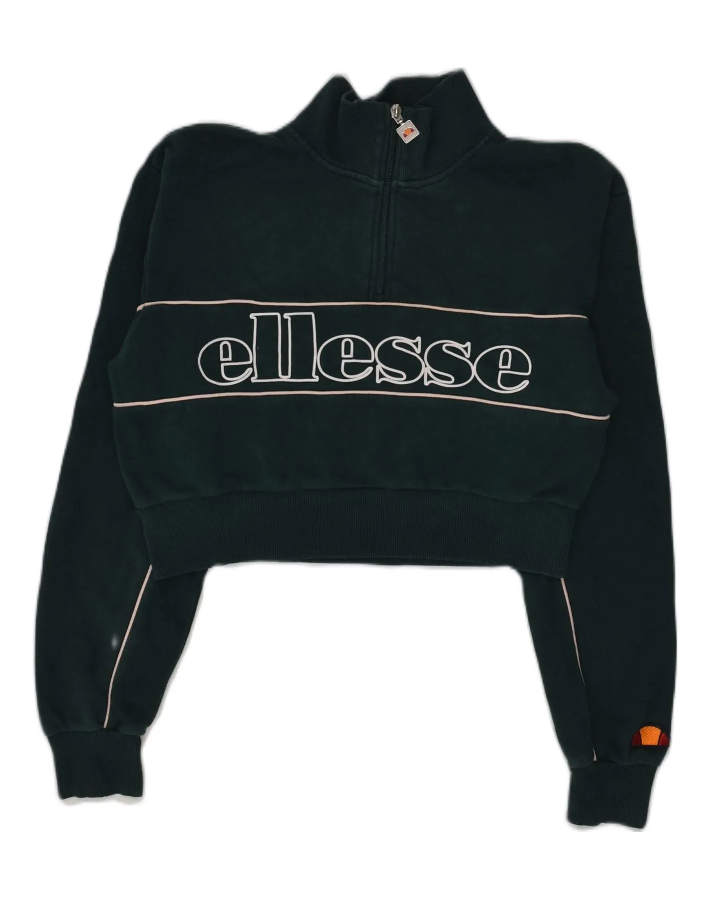 ELLESSE Womens Graphic Crop Sweatshirt Jumper US 8 Medium Green Cotton