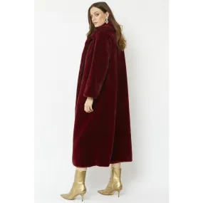 Faux Fur Maxi Coat in Burgundy