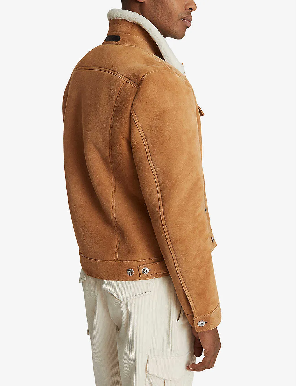 Faux Shearling Collar Real Suede Trucker Leather Jacket