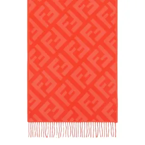 Fendi FF Print Tulip Woven Cashmere Fringe Scarf