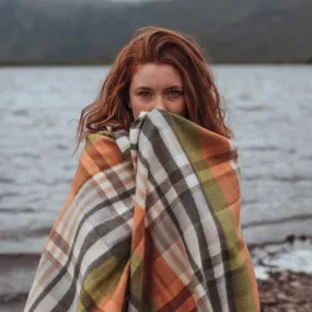 Fine Merino Oversized Scarf - Cream, Orange and Green plaid - John Hanly