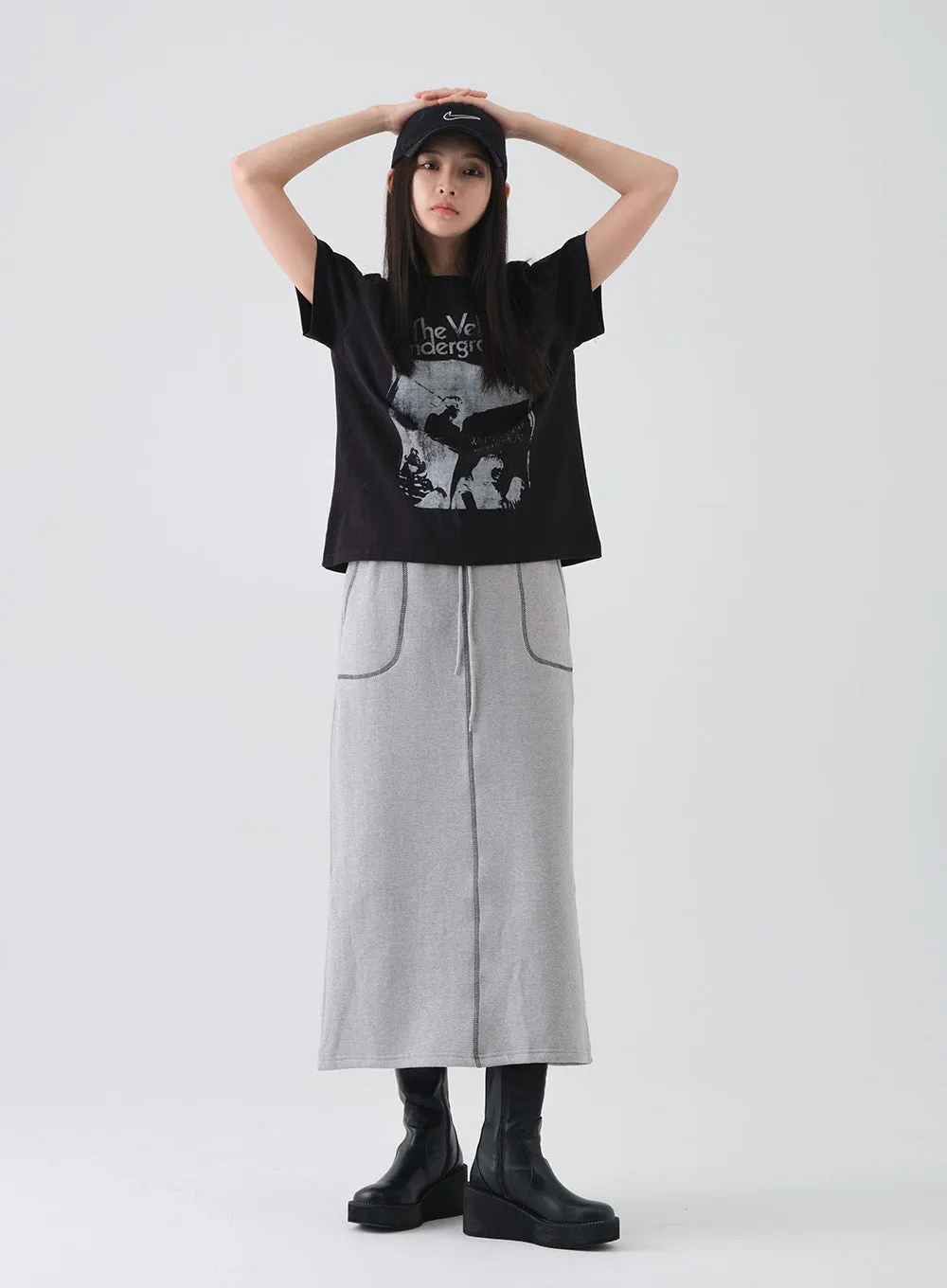 Fleece Lined Maxi Skirt with Stich