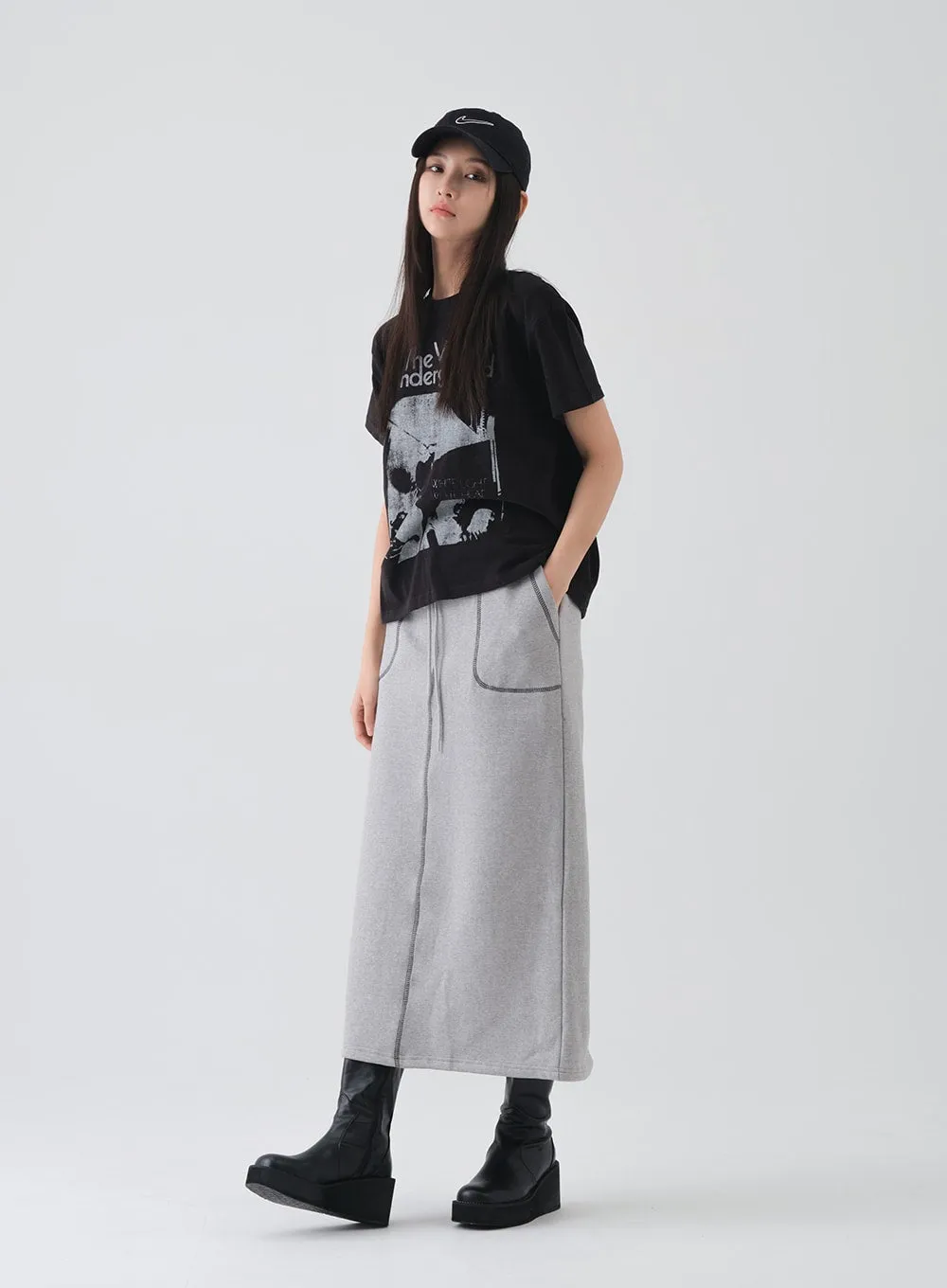 Fleece Lined Maxi Skirt with Stich