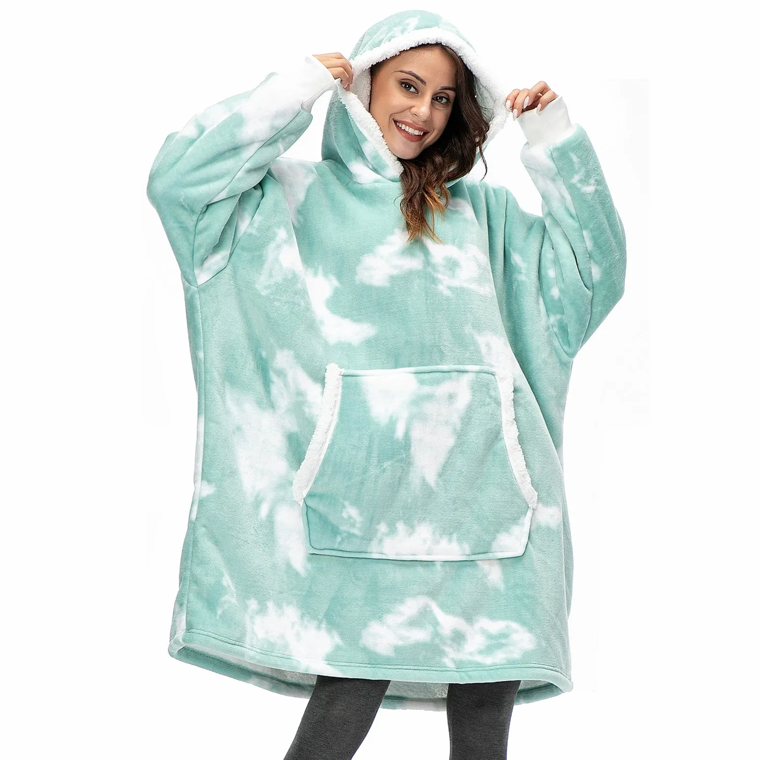 'Fluffie' Tie Dye Print Giant Hoodie with Sherpa Lining