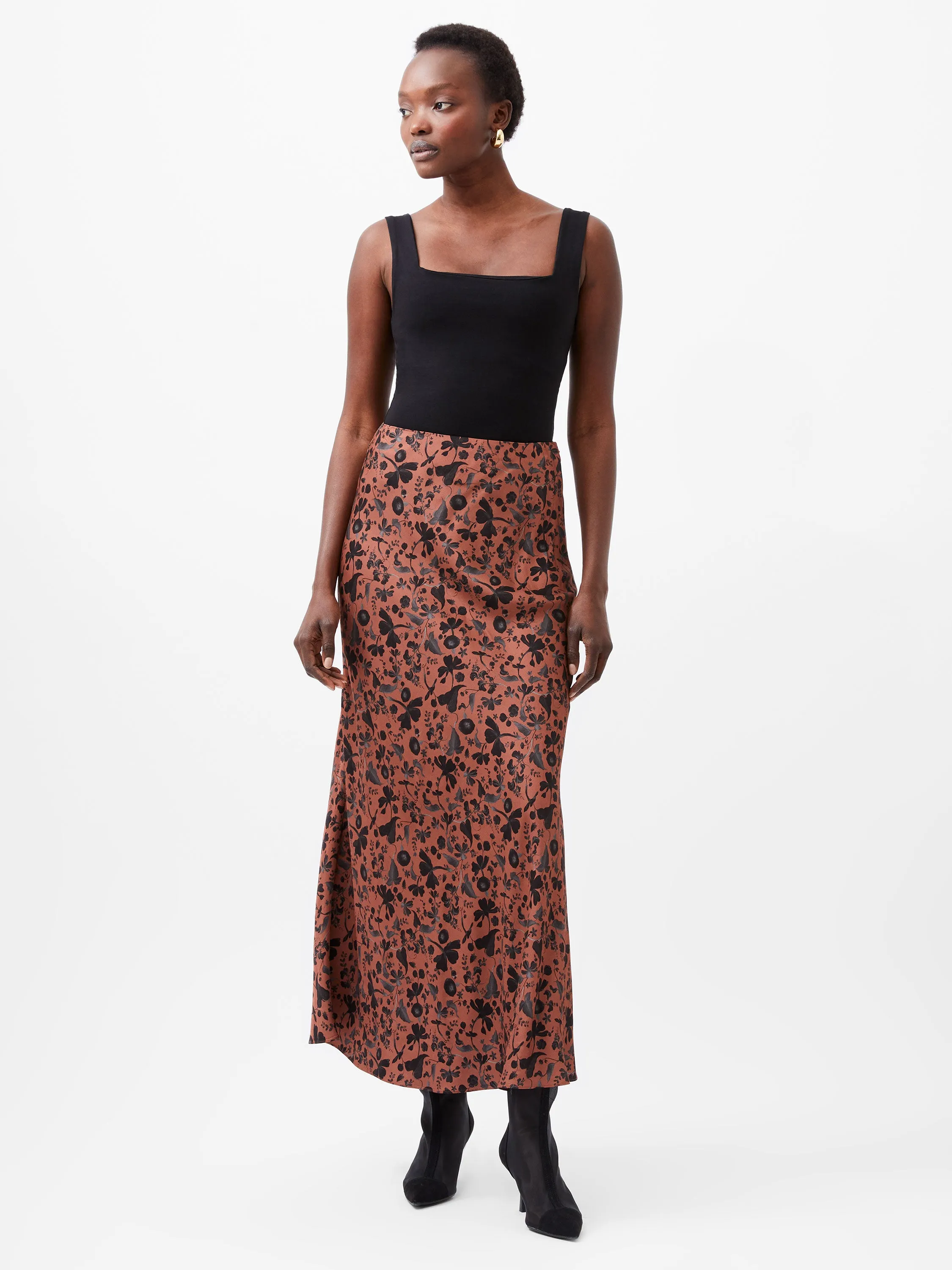 French Connection Jeannie Ennise Satin Skirt-Russet Brown Multi-73XAV