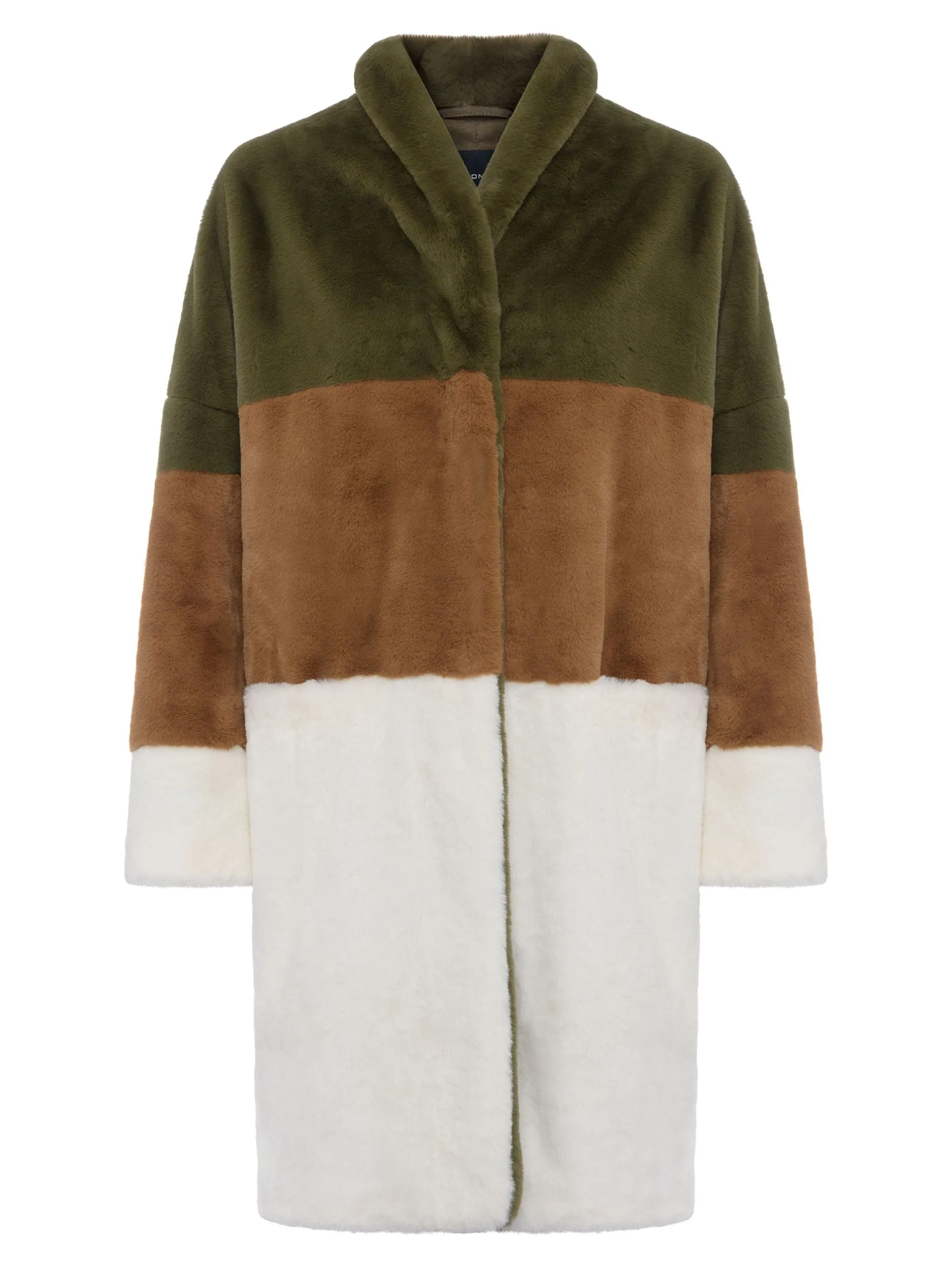 French Connection Loden Colourblock Faux Fur Coat 70RAD