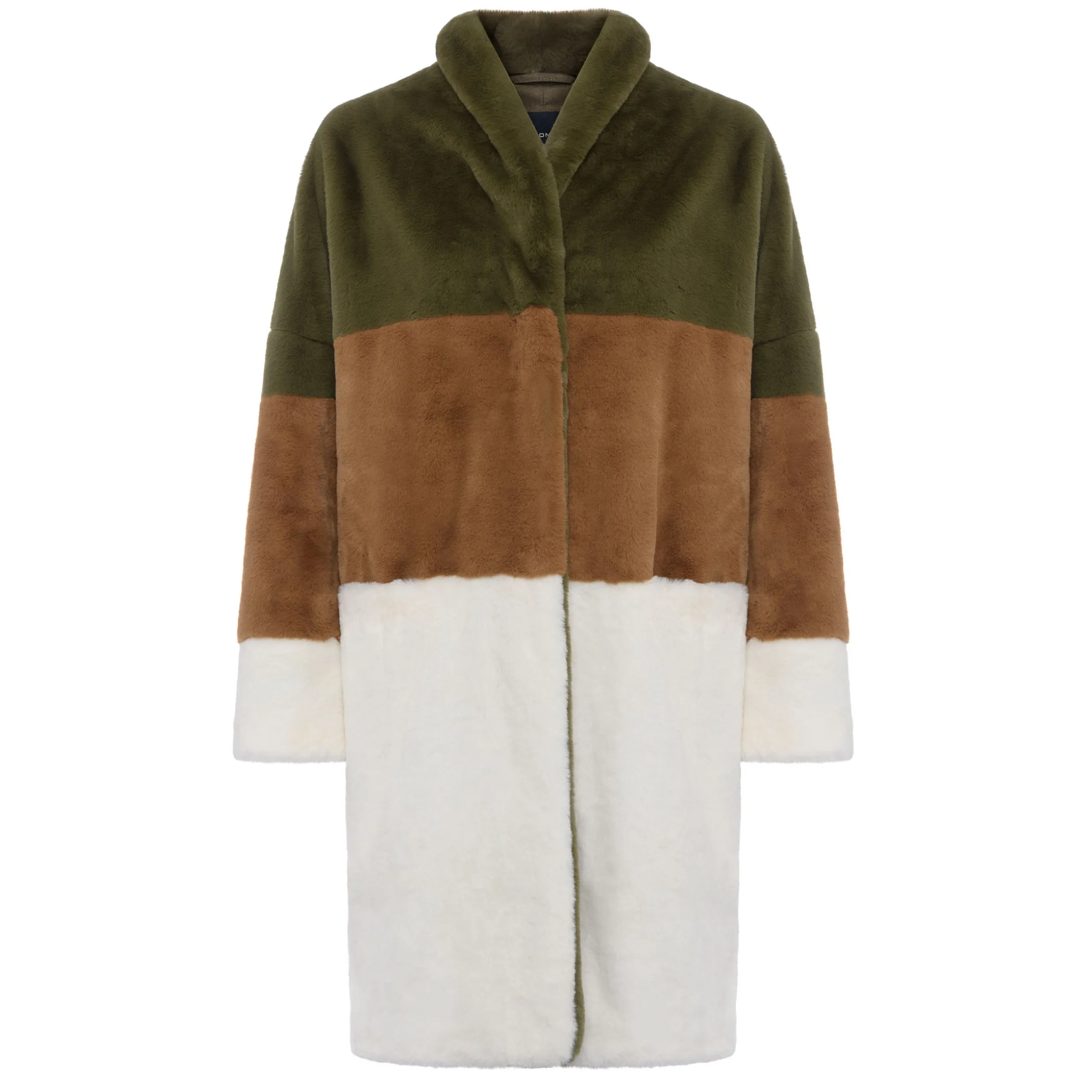 French Connection Loden Colourblock Faux Fur Coat 70RAD