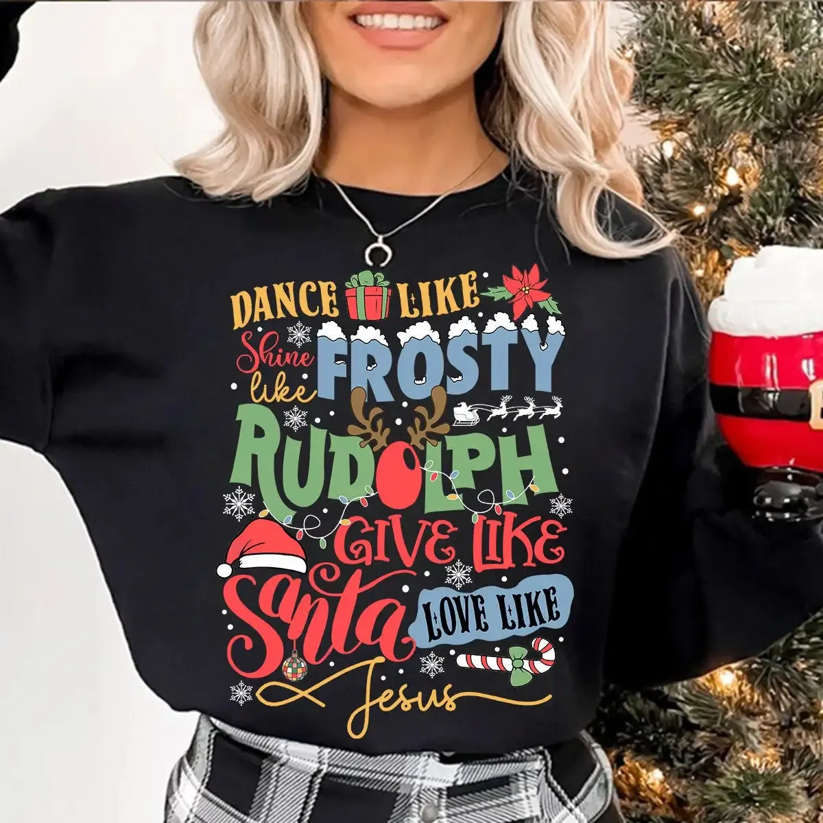 Frosty Dance Retro Christmas Hoodie2. Shine Rudolph Slogan Christmas Hoodie3. Give Santa Love Jesus Retro Hoodie