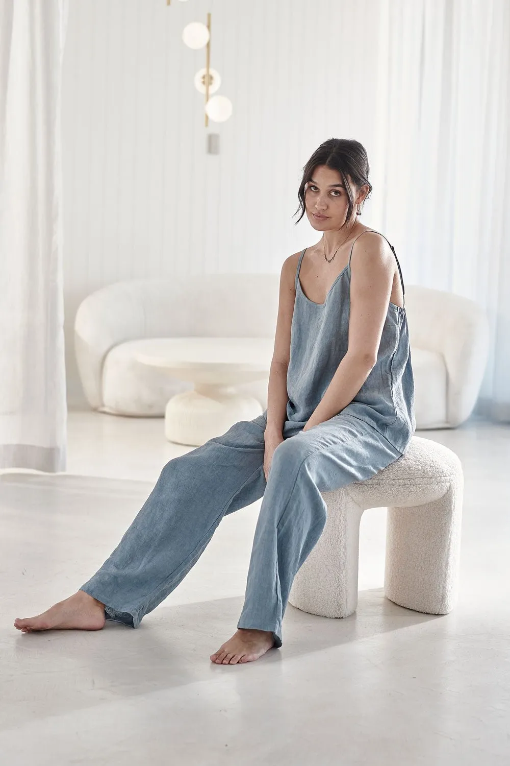 Fundamental Wide Leg Linen Pant - Blue