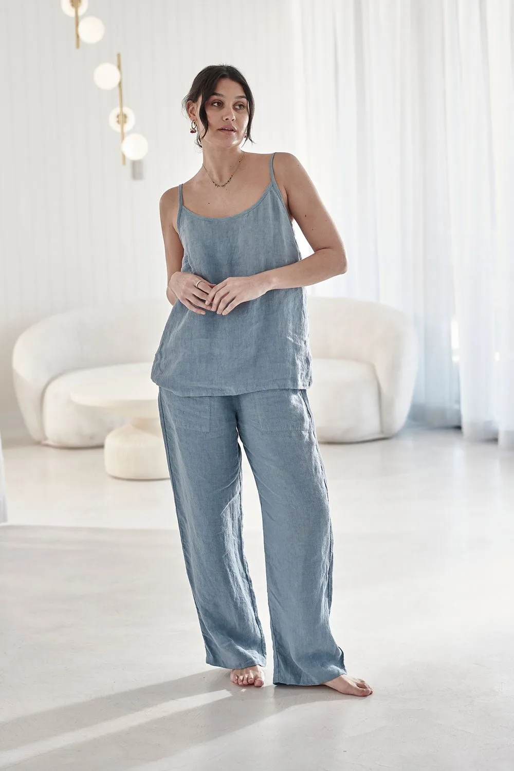 Fundamental Wide Leg Linen Pant - Blue