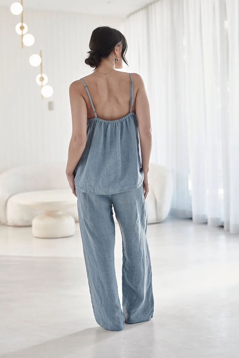 Fundamental Wide Leg Linen Pant - Blue