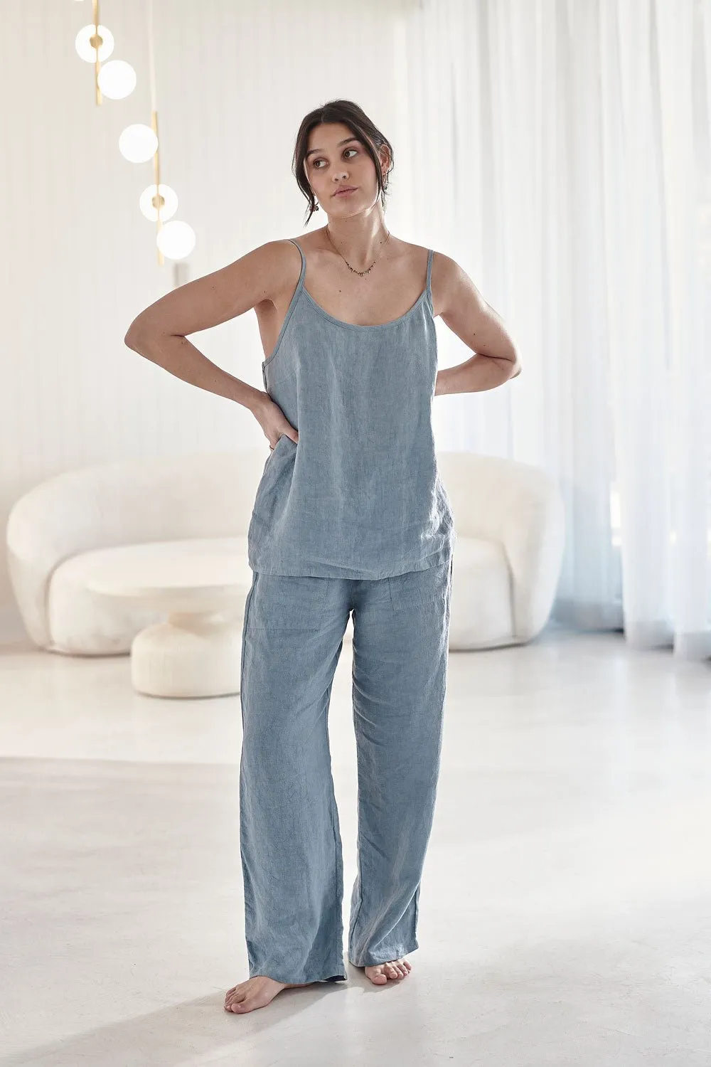 Fundamental Wide Leg Linen Pant - Blue