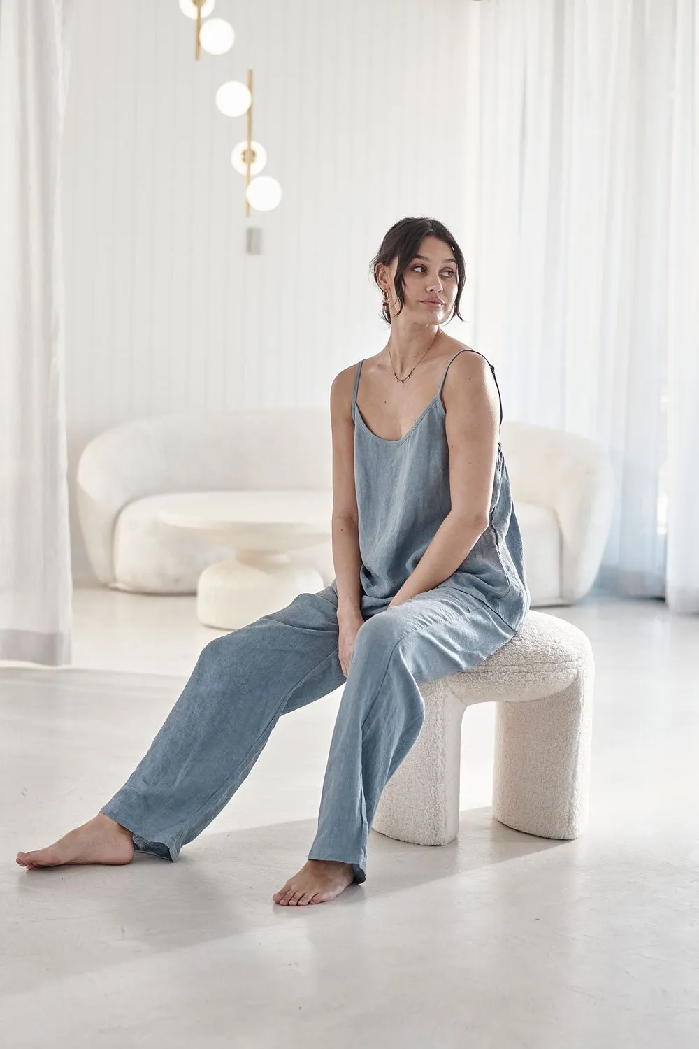 Fundamental Wide Leg Linen Pant - Blue