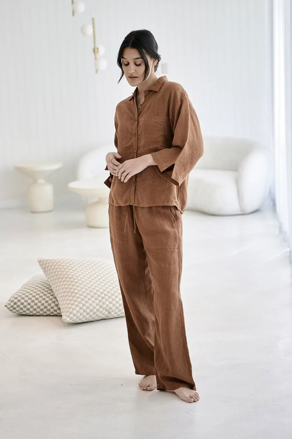 Fundamental Wide Leg Linen Pant - Nutmeg