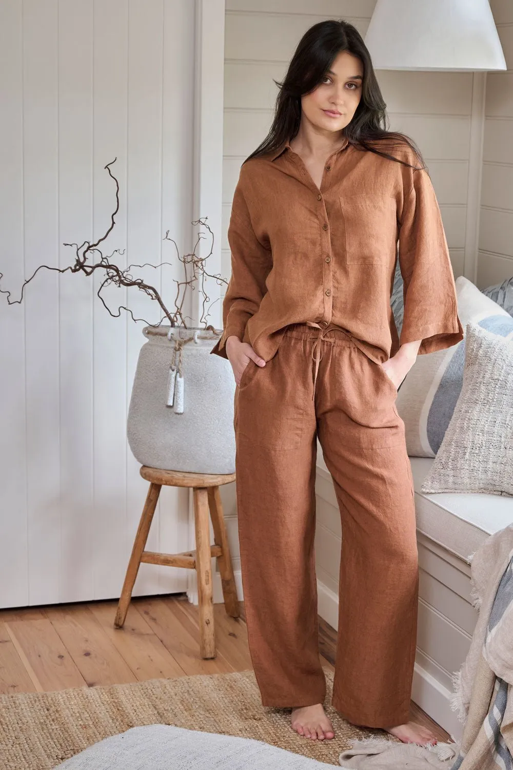 Fundamental Wide Leg Linen Pant - Nutmeg