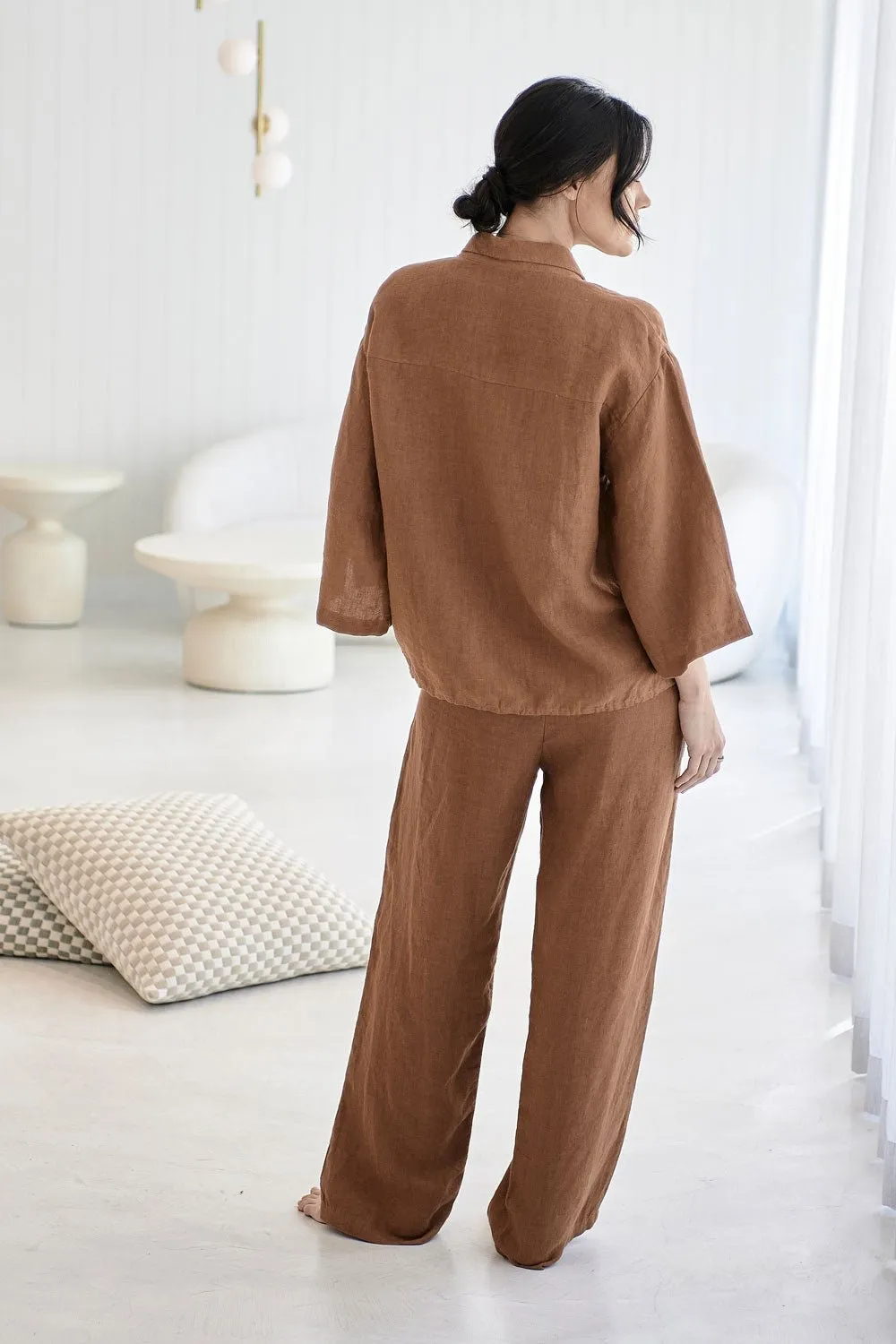 Fundamental Wide Leg Linen Pant - Nutmeg