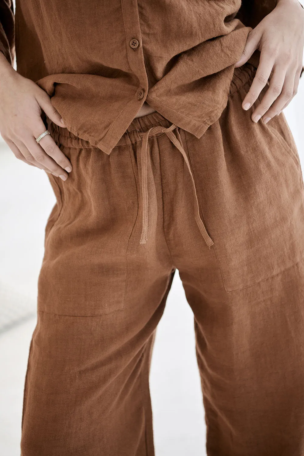 Fundamental Wide Leg Linen Pant - Nutmeg