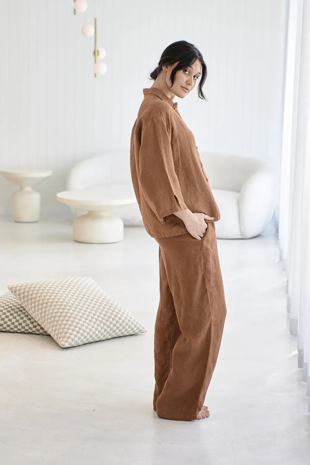 Fundamental Wide Leg Linen Pant - Nutmeg