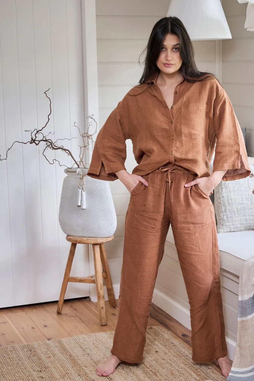 Fundamental Wide Leg Linen Pant - Nutmeg