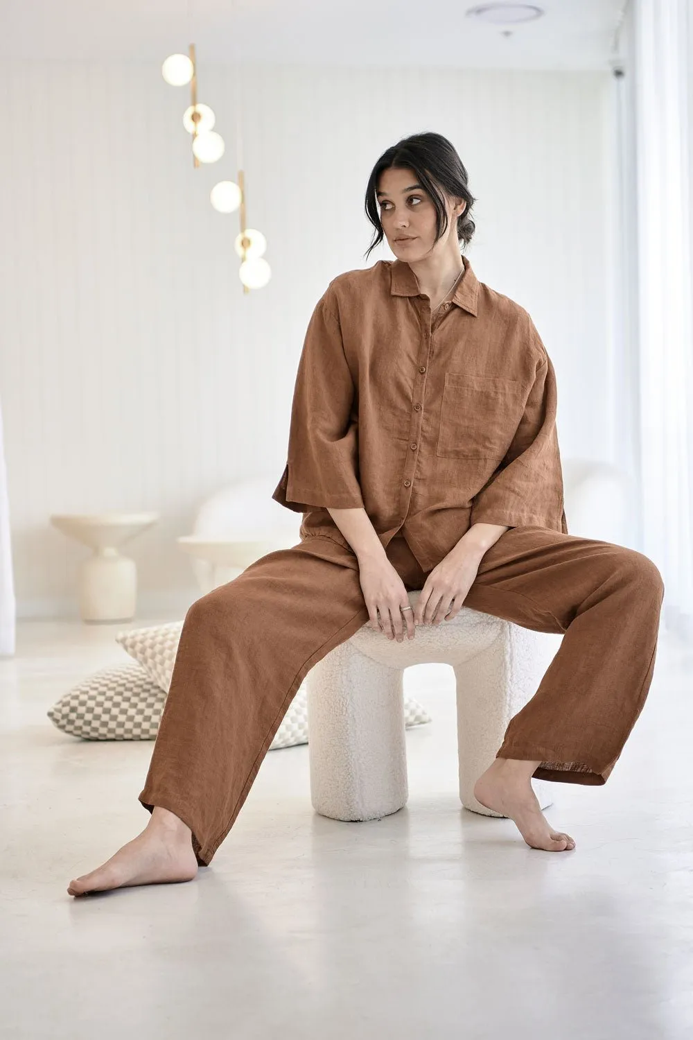 Fundamental Wide Leg Linen Pant - Nutmeg