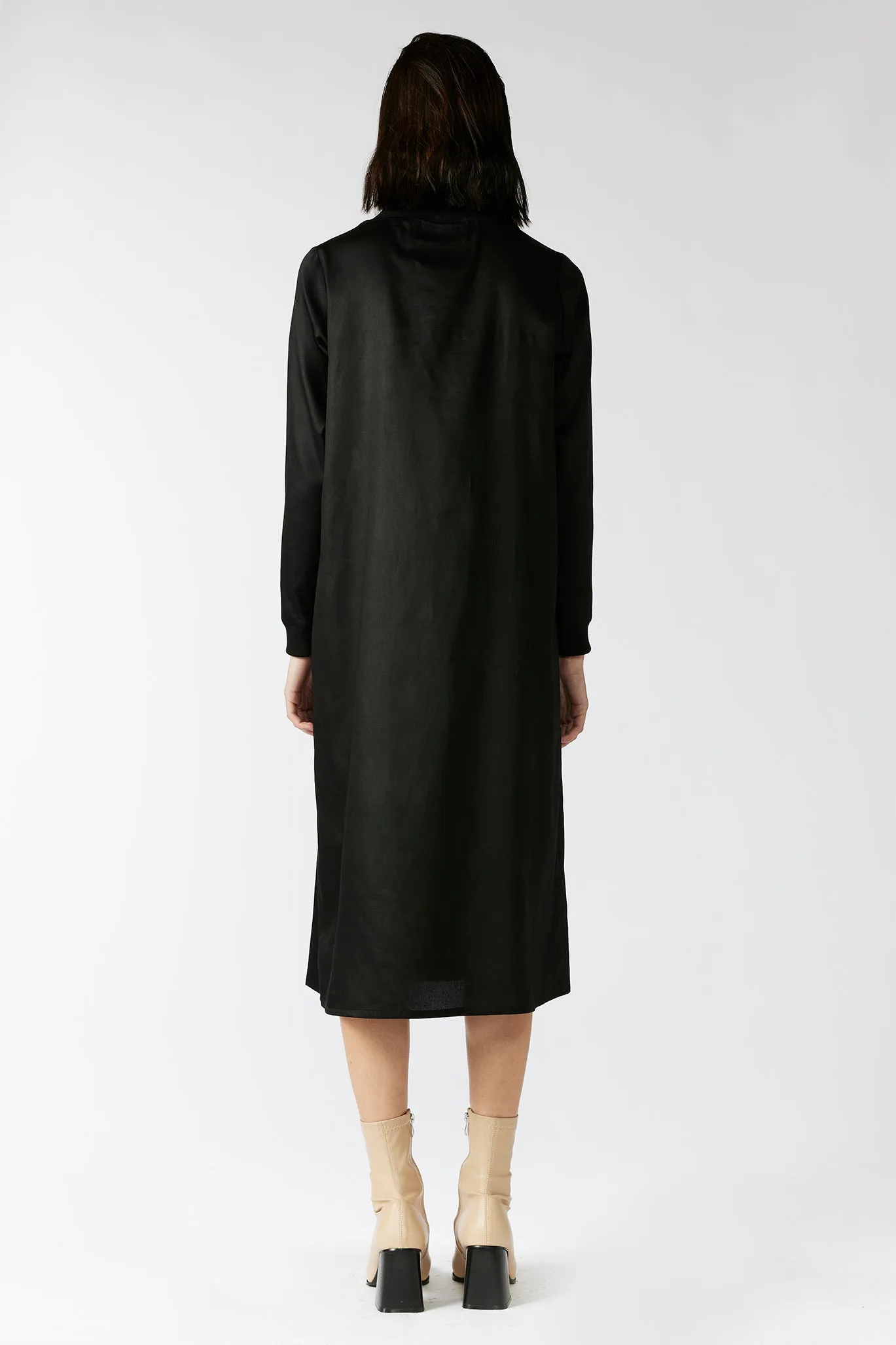 GLAZE DRESS [ Long Sleeves, Black Cotton Sateen ]