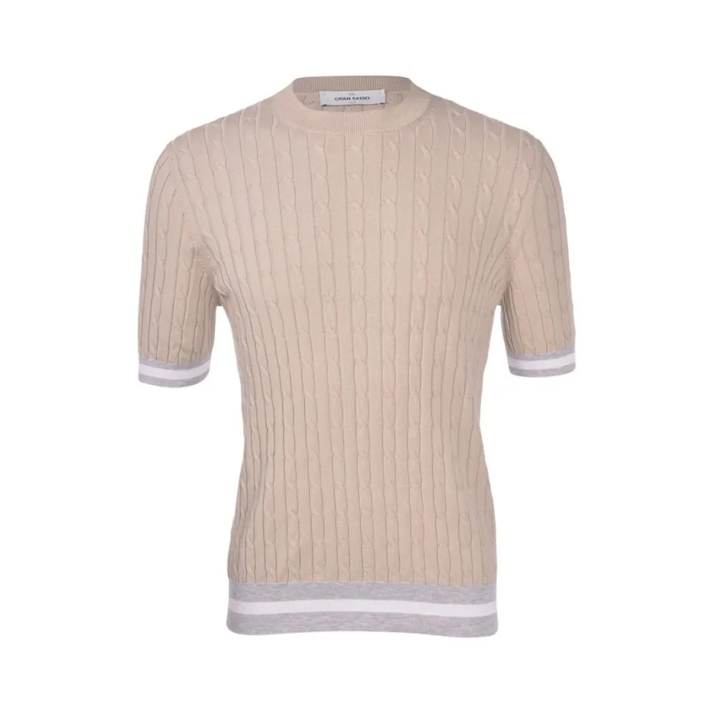 GRAN SASSO Cotton Cable Knit T Shirt LIGHT BEIGE