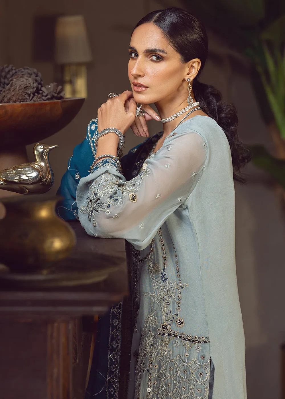 Grayish Blue Pakistani Suit | Emaan Adeel | Le Festa Formal Edit 7 | LF-709