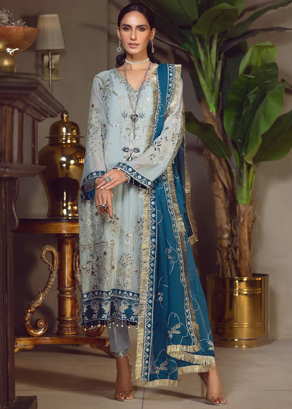 Grayish Blue Pakistani Suit | Emaan Adeel | Le Festa Formal Edit 7 | LF-709